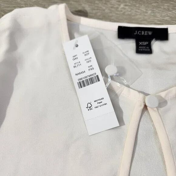 NWT J. Crew Crepe Satin Puff Sleeve Keyhole Neckline Top Blouse BL711 PXS Ivory - Picture 7 of 12